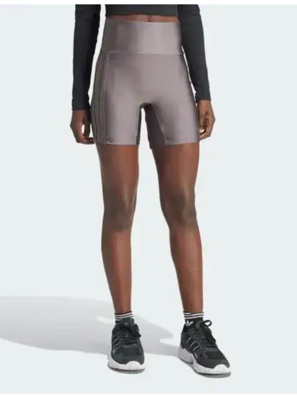 adidas Originals Women's High-Waist Bike Shorts in Taupe Gray